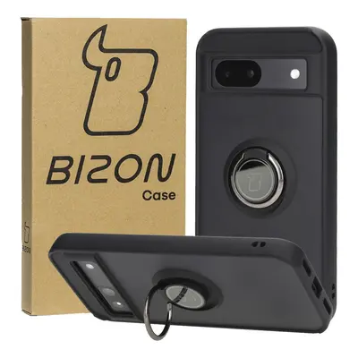 Etui z uchwytem na palec Bizon Case Hybrid Ring do Google Pixel 8a, przydymione z czarną ramką