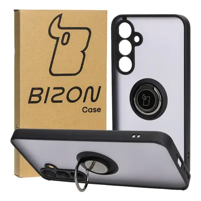 Etui z uchwytem na palec Bizon Case Hybrid Ring do Galaxy A35 5G, przydymione z czarną ramką