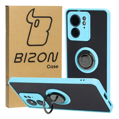 Etui z uchwytem na palec Bizon Case Hybrid Ring do Motorola Edge 40, przydymione z jasnoniebiesk