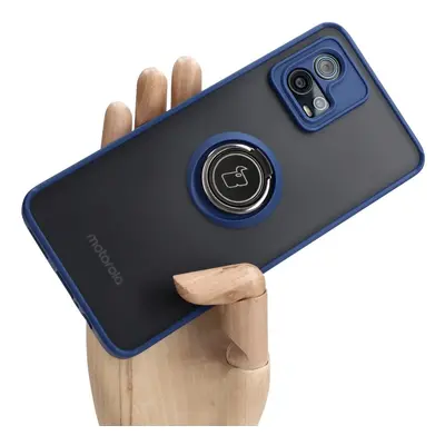 Etui z uchwytem na palec Bizon Case Hybrid Ring do Motorola Moto G72, przydymione z granatową ra