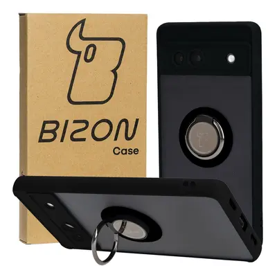 Etui z uchwytem na palec Bizon Case Hybrid Ring do Google Pixel 7A, przydymione z czarną ramką