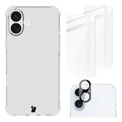 Etui + 2x szkło hartowane + szkiełko na obiektyw Bizon Case Clear Pack do iPhone 16 Plus