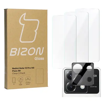 3x Szkło + szybka na aparat BIZON Clear 2 Pack do Xiaomi Poco X6 / Redmi Note 13 Pro 5G