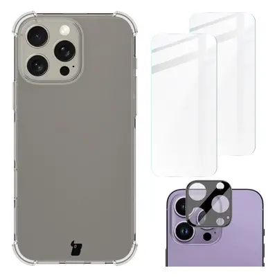 Etui + 2x szkło hartowane + szkiełko na obiektyw Bizon Case Clear Pack do iPhone 16 Pro Max