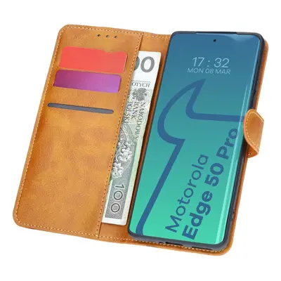 Etui z klapką Bizon Case Pocket do Motorola Edge 50 Pro, brązowe