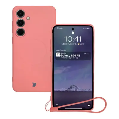 Silikonowe etui z pierścieniem magnetycznym Bizon Case Silicone Magnetic Sq do Galaxy S24 FE, br