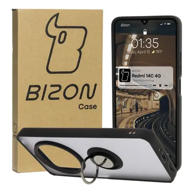 Etui z uchwytem na palec Bizon Case Hybrid Ring do Xiaomi Redmi 14C 4G / POCO C75, przydymione z