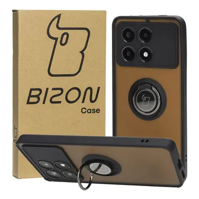 Etui z uchwytem na palec Bizon Case Hybrid Ring do Xiaomi Poco X6 Pro, przydymione z czarną ramk