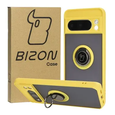 Etui z uchwytem na palec Bizon Case Hybrid Ring do Google Pixel 8 Pro, przydymione z żółtą ramką