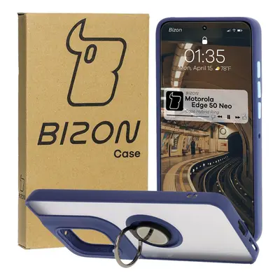 Etui z uchwytem na palec Bizon Case Hybrid Ring do Motorola Edge 50 Neo, przydymione z granatową