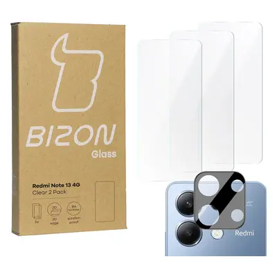 3x Szkło + szybka na aparat BIZON Clear 2 Pack do Xiaomi Redmi Note 13 4G