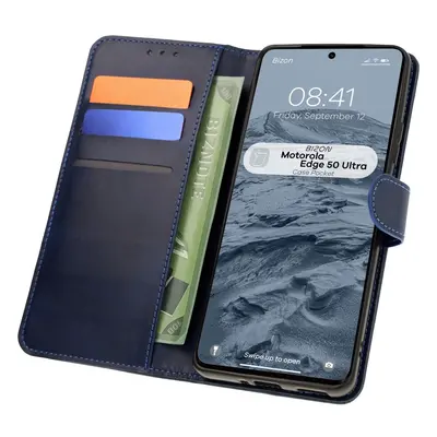 Etui z klapką Bizon Case Pocket do Motorola Edge 50 Ultra, granatowe