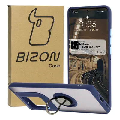 Etui z uchwytem na palec Bizon Case Hybrid Ring do Motorola Edge 50 Ultra, przydymione z granato