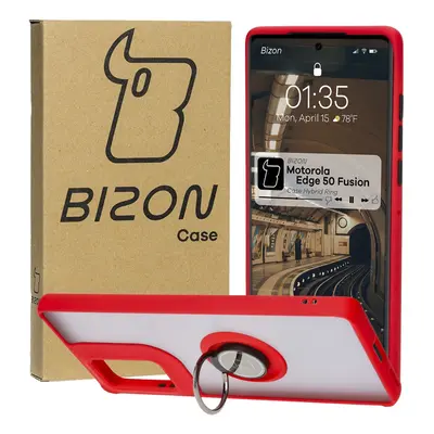 Etui z uchwytem na palec Bizon Case Hybrid Ring do Motorola Edge 50 Fusion, przydymione z czerwo