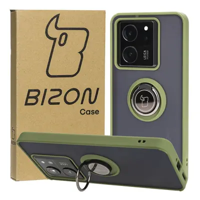 Etui z uchwytem na palec Bizon Case Hybrid Ring do Xiaomi 13T Pro / 13T, przydymione z zieloną r