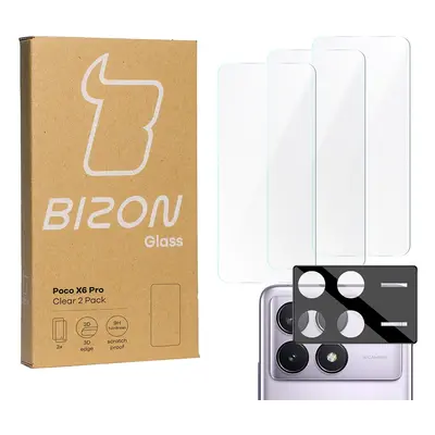 3x Szkło + szybka na aparat BIZON Clear 2 Pack do Xiaomi Poco X6 Pro