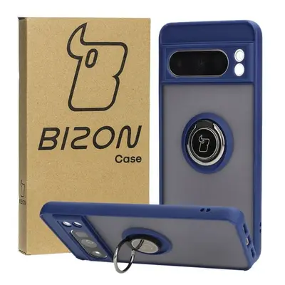 Etui z uchwytem na palec Bizon Case Hybrid Ring do Google Pixel 8 Pro, przydymione z granatową r