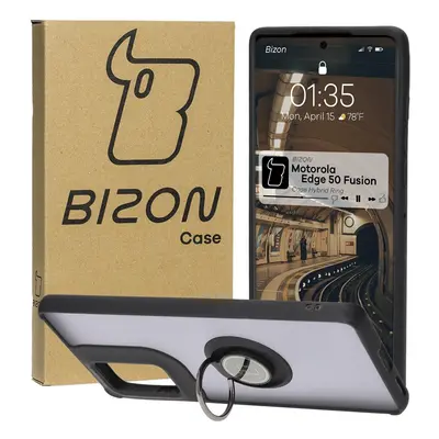 Etui z uchwytem na palec Bizon Case Hybrid Ring do Motorola Edge 50 Fusion, przydymione z czarną