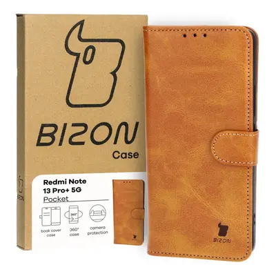 Etui z klapką Bizon Case Pocket do Xiaomi Redmi Note 13 Pro+ 5G, brązowe