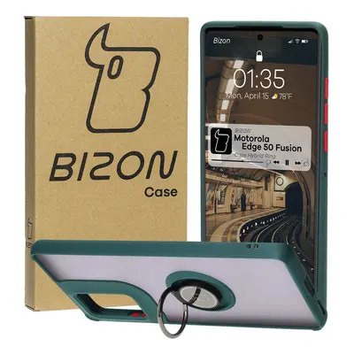 Etui z uchwytem na palec Bizon Case Hybrid Ring do Motorola Edge 50 Fusion, przydymione z ciemno