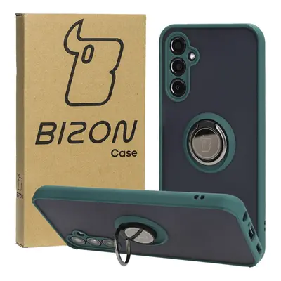 Etui z uchwytem na palec Bizon Case Hybrid Ring do Galaxy M34 5G, przydymione z ciemnozieloną ra