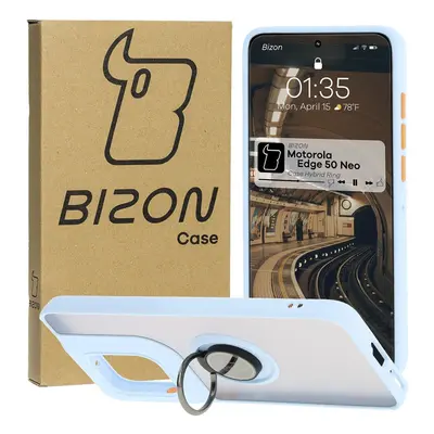 Etui z uchwytem na palec Bizon Case Hybrid Ring do Motorola Edge 50 Neo, przydymione z jasnonieb