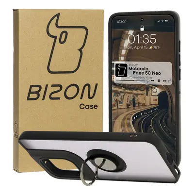 Etui z uchwytem na palec Bizon Case Hybrid Ring do Motorola Edge 50 Neo, przydymione z czarną ra