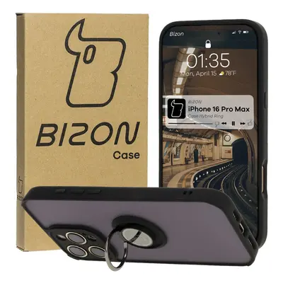 Etui z uchwytem na palec Bizon Case Hybrid Ring do iPhone 16 Pro Max, przydymione z czarną ramką