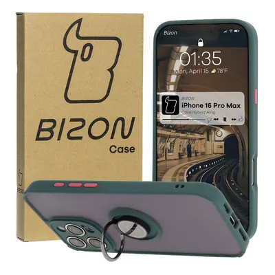 Etui z uchwytem na palec Bizon Case Hybrid Ring do iPhone 16 Pro Max, przydymione z ciemnozielon