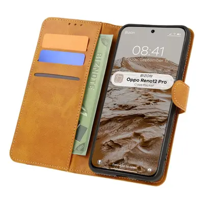 Etui z klapką Bizon Case Pocket do Oppo Reno 12 Pro, brązowe