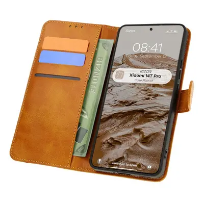 Etui z klapką Bizon Case Pocket do Xiaomi 14T Pro, brązowe