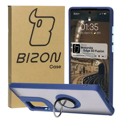 Etui z uchwytem na palec Bizon Case Hybrid Ring do Motorola Edge 50 Fusion, przydymione z granat