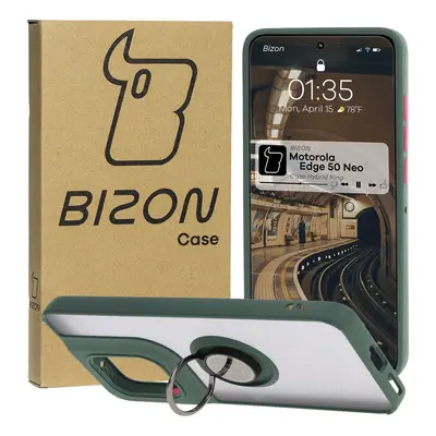 Etui z uchwytem na palec Bizon Case Hybrid Ring do Motorola Edge 50 Neo, przydymione z ciemnozie