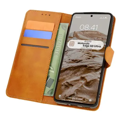 Etui z klapką Bizon Case Pocket do Motorola Edge 50 Ultra, brązowe