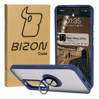 Etui z uchwytem na palec Bizon Case Hybrid Ring do Oppo Reno 12 Pro, przydymione z granatową ram