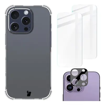 Etui + 2x szkło hartowane + szkiełko na obiektyw Bizon Case Clear Pack do iPhone 16 Pro