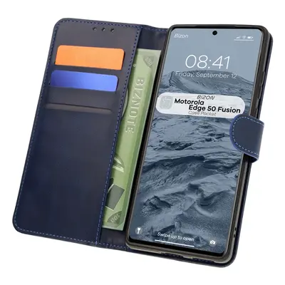 Etui z klapką Bizon Case Pocket do Motorola Edge 50 Fusion, granatowe