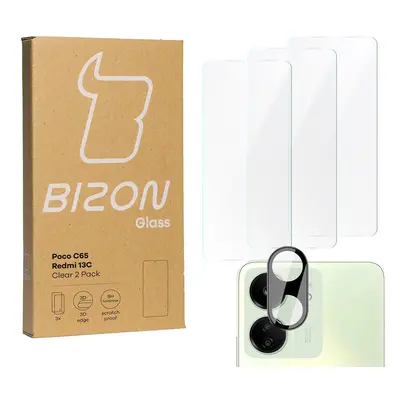 3x Szkło + szybka na aparat BIZON Clear 2 Pack do Redmi 13C/Poco C65