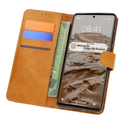 Etui z klapką Bizon Case Pocket do Motorola Edge 50 Fusion, brązowe