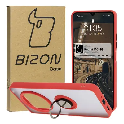 Etui z uchwytem na palec Bizon Case Hybrid Ring do Xiaomi Redmi 14C 4G / POCO C75, przydymione z