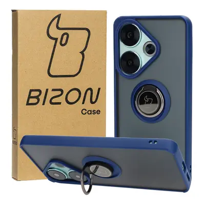 Etui z uchwytem na palec Bizon Case Hybrid Ring do Xiaomi Poco F6, przydymione z granatową ramką