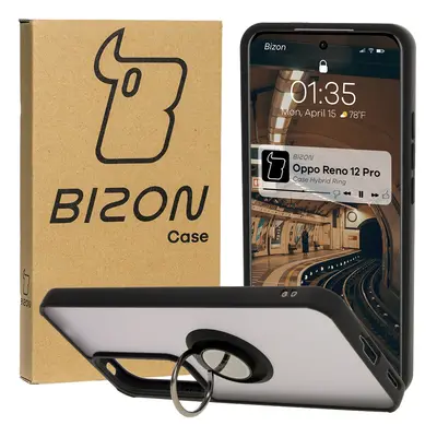 Etui z uchwytem na palec Bizon Case Hybrid Ring do Oppo Reno 12 Pro, przydymione z czarną ramką