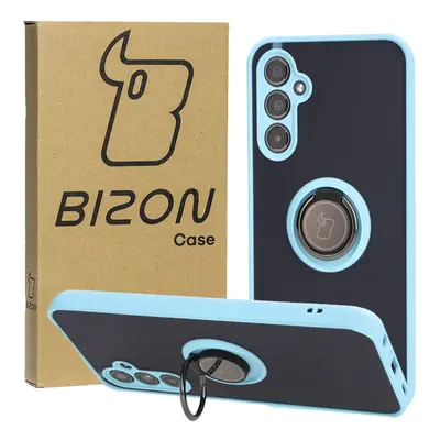 Etui z uchwytem na palec Bizon Case Hybrid Ring do Galaxy M34 5G, przydymione z jasnoniebieską r