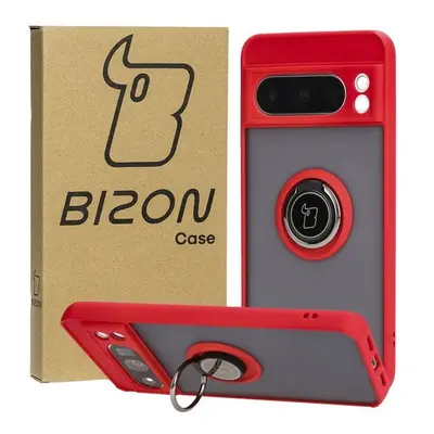 Etui z uchwytem na palec Bizon Case Hybrid Ring do Google Pixel 8 Pro, przydymione z czerwoną ra