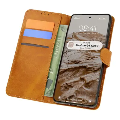 Etui z klapką Bizon Case Pocket do Realme GT 6 / 6T / Neo 6 / Neo 6 SE, brązowe