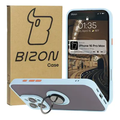 Etui z uchwytem na palec Bizon Case Hybrid Ring do iPhone 16 Pro Max, przydymione z jasnoniebies