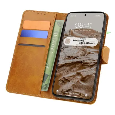 Etui z klapką Bizon Case Pocket do Motorola Edge 50 Neo, brązowe