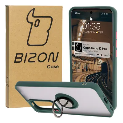 Etui z uchwytem na palec Bizon Case Hybrid Ring do Oppo Reno 12 Pro, przydymione z ciemnozieloną