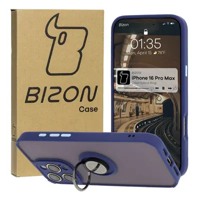 Etui z uchwytem na palec Bizon Case Hybrid Ring do iPhone 16 Pro Max, przydymione z granatową ra