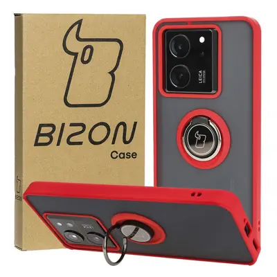 Etui z uchwytem na palec Bizon Case Hybrid Ring do Xiaomi 13T Pro / 13T, przydymione z czerwoną 